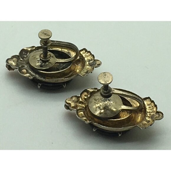 Victorian Sterling Silver Cameo Roman Greek Goddess Screw Back Earrings Coral - Picture 3 of 3